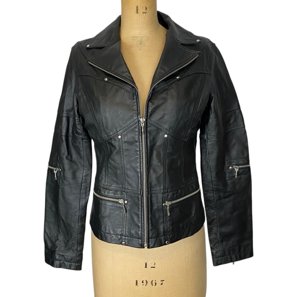 🌷 Oscar Leopold Vintage Leather Jacket with Zipper Detailing Size M